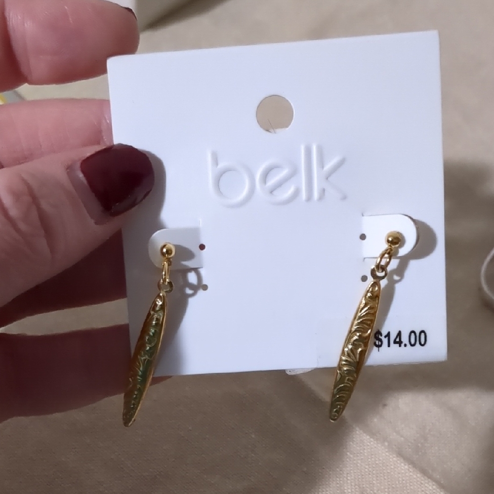 Belk Gold Textured Drop Earrings